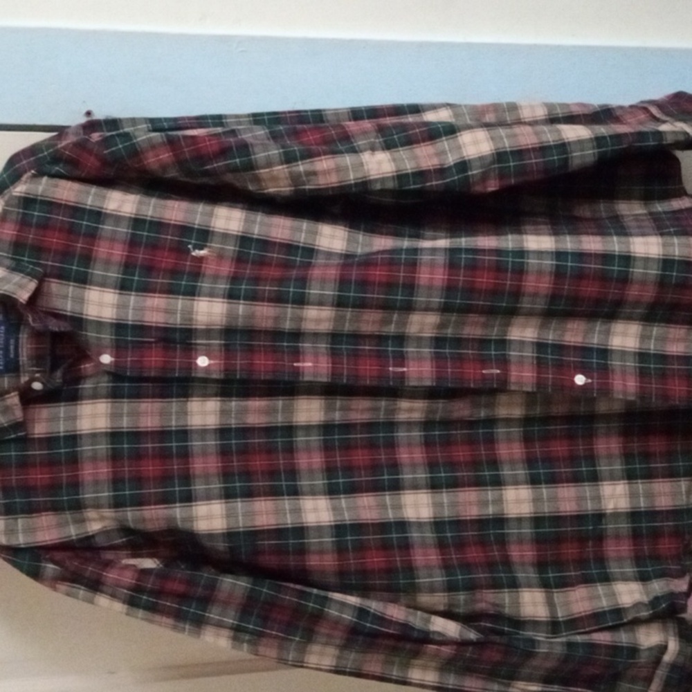 Polo by Ralph Lauren casual button up shirt XXL tan red n green prestine cond